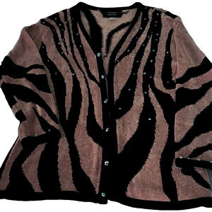 VTG Women Extra Large Sweater Vest Animal Safari Zebra Leopard Embroidered Flaw